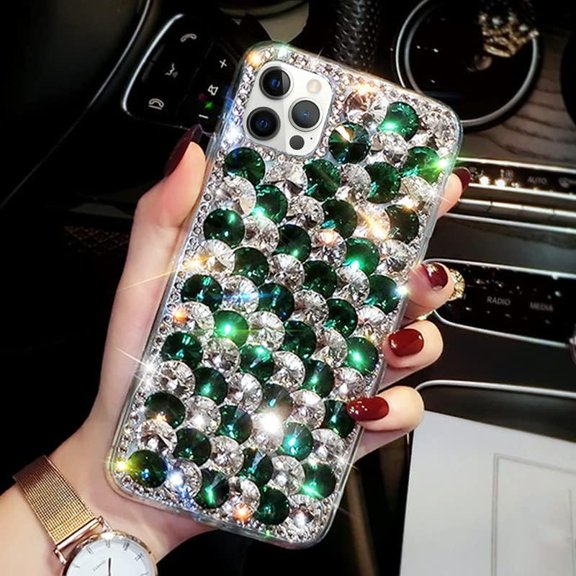 Compatible with iPhone 14 Pro Max Bling Diamond Case for Women Girls Girly Glitter Shiny 3D Crystal Rhinestone Case Fashion Luxury Double Color Sparkly Gemstone Soft TPU Cover