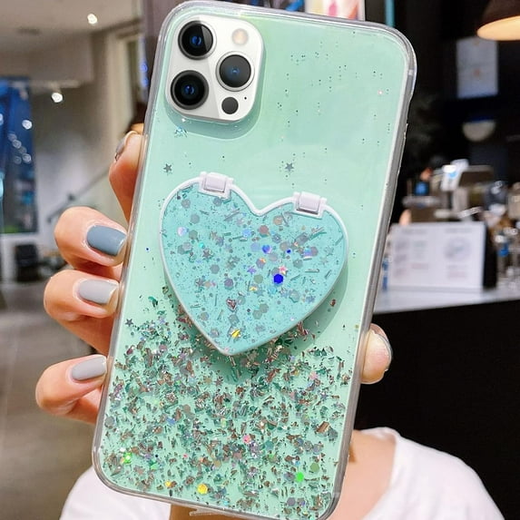 Compatible with iPhone 14 Pro Max Bling Heart-Shaped Mirror Case Sparkle Makeup Glitter Luxury Protection Shockproof Cover for Women Girls Who Love Beauty