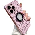 thumbnail image 1 of Compatible with iPhone 14 Pro Max Bling Hollow Case Grid Patter Glitter Sparkling Sequins Electroplating Bumper Lens Protection Fashion Protection Shockproof Case for Women Girls Pink, 1 of 7