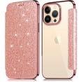 thumbnail image 1 of Compatible with iPhone 14 Pro Max Bling Wallet Case Sparkly PU Leather Shiny Glitter Flip Kickstand Card Holder Soft Clear Back Fashion Luxury Protection Shockproof Cover for Women Girls, 1 of 10