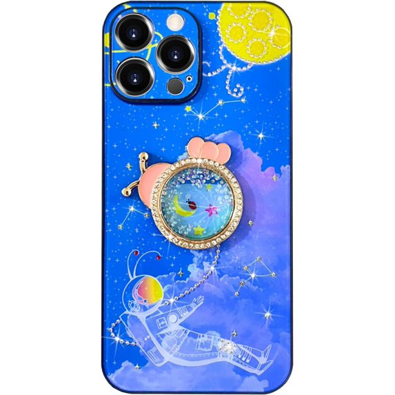 Compatible with iPhone 14 Pro Max Case 360° Rotatable Quicksand Ring Holder Stand Astronaut Pattern Diamond Bling Glitter Fashion Luxury Protection Shockproof Cover for Women Girls