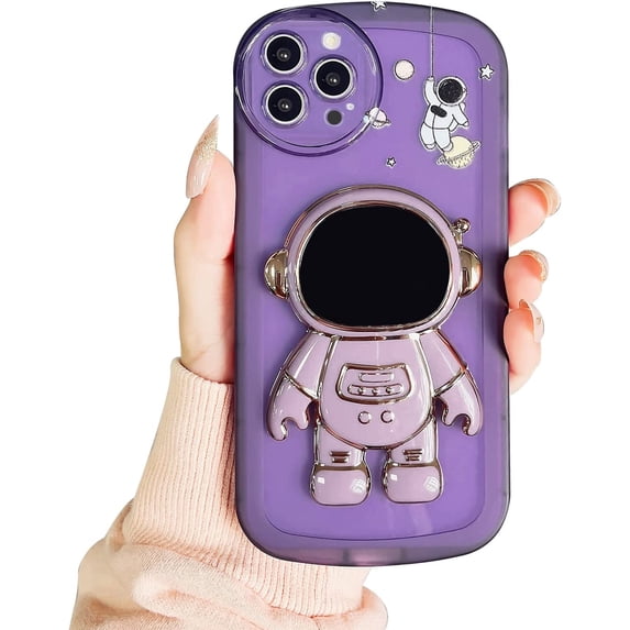 Compatible with iPhone 14 Pro Max Case,3D Astronaut Bracket Ring Holder Stand Cute Clear Shockproof Girly Phone Case 6.7 Inch for iPhone 14 Pro Max Design for Women Men-Purple