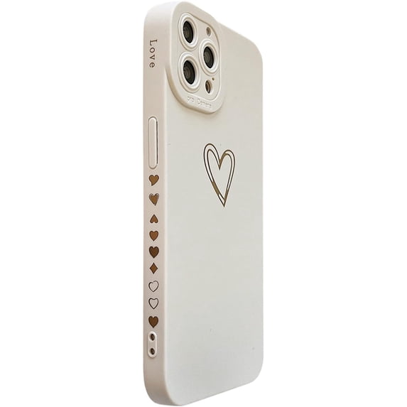 Compatible with iPhone 14 Pro Max Case 6.7" 2022,Cute Plated Love Heart with Anti-Fall Lens Cameras Cover Protection Soft TPU Shockproof Anti-Drop Phone Case for Women Girls Men,White