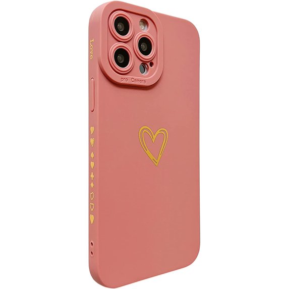 Compatible with iPhone 14 Pro Max Case 6.7" 2022,Cute Plated Love Heart with Anti-Fall Lens Cameras Cover Protection Soft TPU Shockproof Anti-Drop Phone Case for Women Girls Men,Pink