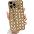 thumbnail image 1 of Compatible with iPhone 14 Pro Max Case-6.7 Inch, Fashion 3D Woven Pattern Plating Phone Case, Grid Printed case for Women Girls Soft Silicone Shockproof Camera Protective Back Cover-Gold, 1 of 7