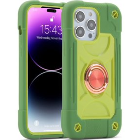 Compatible with iPhone 14 Pro Max Case 6.7 Inch with Ring Stand, [Soft Silicone and Hard Plastic ] Heavy-Duty Military Grade Shockproof Phone Cover for iPhone 14 Pro Max. (Avocado)