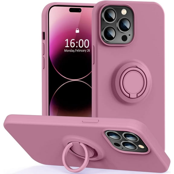 Compatible with iPhone 14 Pro Max Case 6.7inch,[Bulit-in 360 Rotatable Ring Stand][Anti-Scratch Soft Microfiber Lining] Silicone Shockproof Phone Case for iPhone 14 Pro Max - Lavender Purple