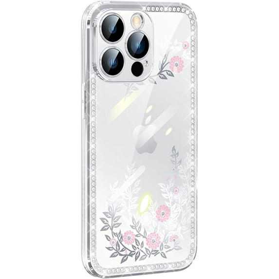 Compatible with iPhone 14 Pro Max Case Bling Glitter Case Electroplated Diamond Crystal Clear Flowers Shine Luxury Sparkle Fashion Protection Shockproof Cover for Women Girls