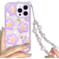 thumbnail image 1 of Compatible for iPhone 14 Pro Max Case Clear Cute Flower Floral with Chain for Girls Women Pattern Soft TPU Shockproof Protective Girly for iPhone 14 Pro Max-Purple Flower, 1 of 7