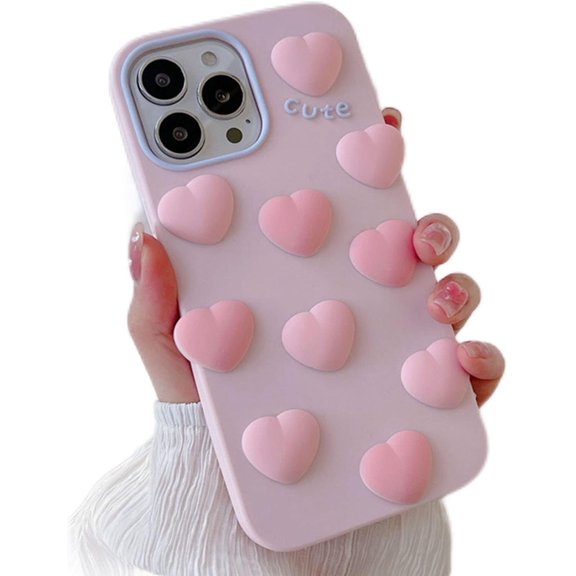 Compatible with iPhone 14 Pro Max Case Cute 3D Heart Casefor Women Girls Girly Pink Love Cartoon Case Fashion Slim Soft Silicone Shockproof Protection Cover