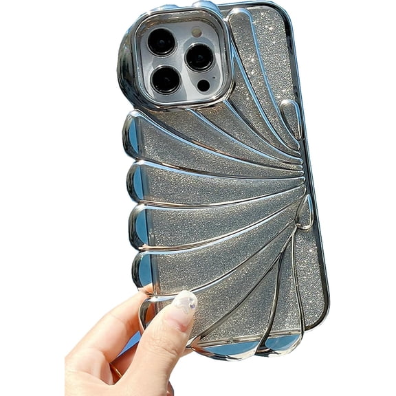 Compatible with iPhone 14 Pro Max Case,Cute 3D Shell Clear Silver Chrome Pattern Soft Glitter Shiny Bling Shockproof Women Girls Cover Case for iPhone 14 Pro Max