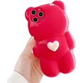 thumbnail image 1 of Compatible with iPhone 14 Pro Max Case Cute Cartoon Bear for Women Girls Girly Kawaii Case 3D Heart Design Camera Lens Protective Soft Slim TPU Shockproof Cover for iPhone 14 Pro Max, 1 of 7