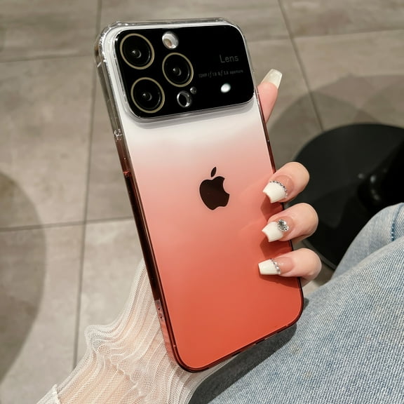 Compatible with iPhone 14 Pro Max Case Cute Clear Visible Logo Luxury Case for Women Girls, Gradient Slim TPU Shockproof with Lens Protector Cover for iPhone 14 Pro Max 6.7 inch, Red