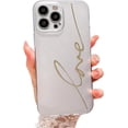 thumbnail image 1 of Compatible with iPhone 14 Pro Max Case Cute, Glitter Bling Plating Letter Love Pattern Phone Case for iPhone 14 Pro Max 6.7'' Camera Protective Back Cover for Women Girl-Silver, 1 of 12