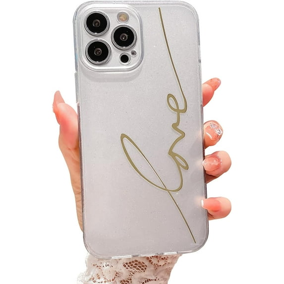 Compatible with iPhone 14 Pro Max Case Cute, Glitter Bling Plating Letter Love Pattern Phone Case for iPhone 14 Pro Max 6.7'' Camera Protective Back Cover for Women Girl-Silver