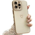 thumbnail image 1 of Compatible with iPhone 14 Pro Max Case Cute, Luxury Plating Heart Phone Case, Electroplated Edge Bumper Case for Women Girls Soft TPU Shockproof Camera Protective Back Cover - White, 1 of 6