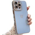 thumbnail image 1 of Compatible with iPhone 14 Pro Max Case Cute, Luxury Plating Heart Phone Case, Electroplated Edge Bumper Case for Women Girls Soft TPU Shockproof Camera Protective Back Cover - Light Blue, 1 of 9
