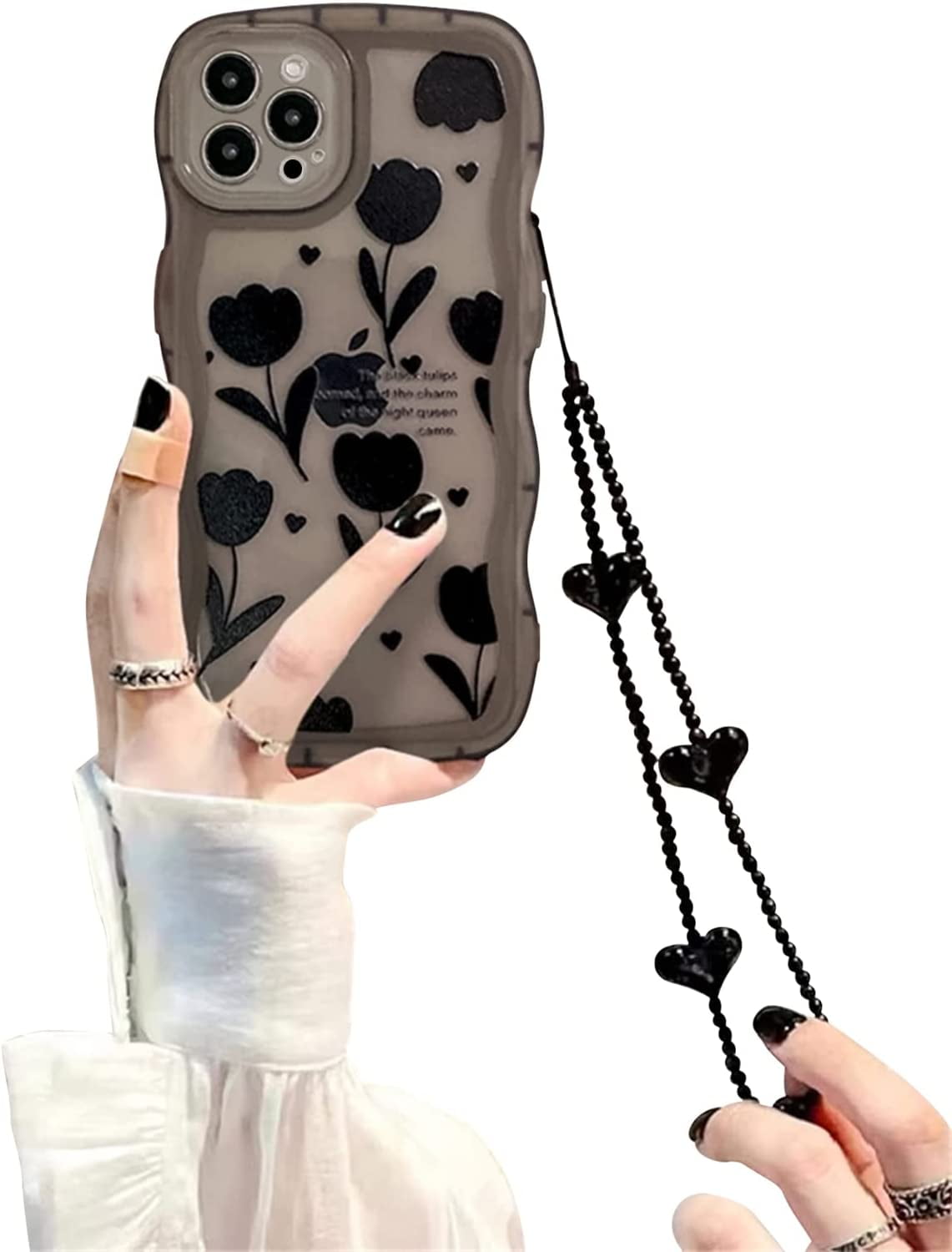 iPhone15 / black 【dress HEART 】 iPhone 15 14 13 Case 3D Wrinkle Love Heart Matte TPU Full