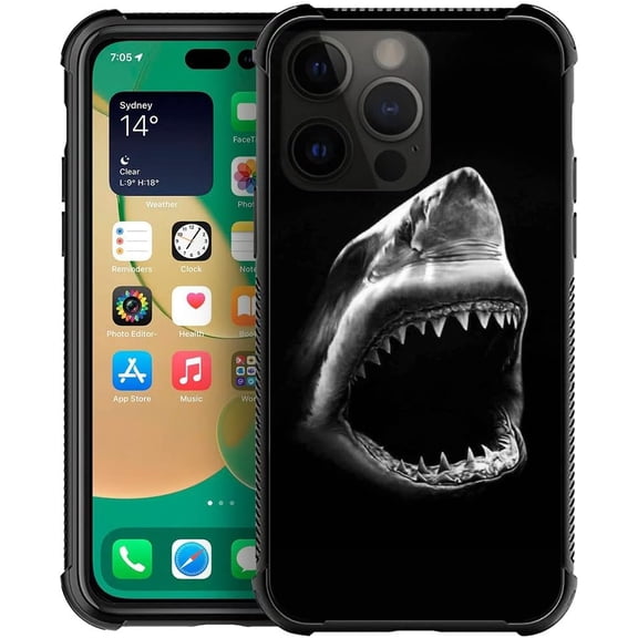 Compatible with iPhone 14 Pro Max Case,Design Pattern Back Bumper Anti Scratch Reinforced Corners Soft TPU Caver, Cases for Men Women-Great White Shark