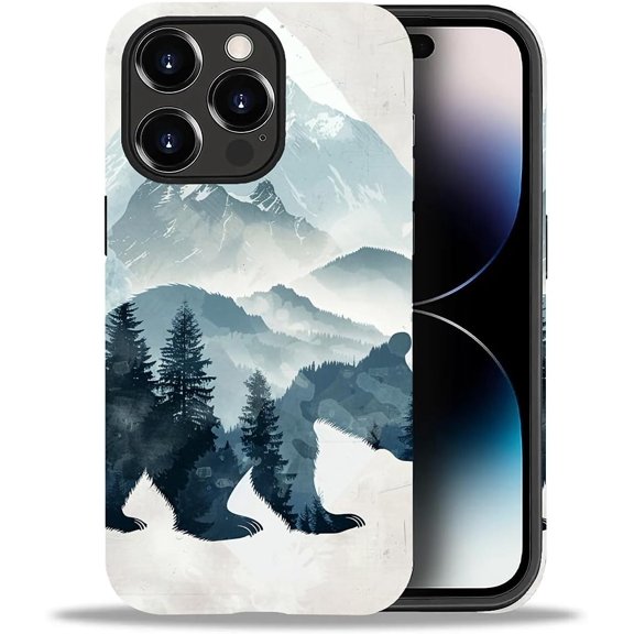 Compatible with iPhone 14 Pro Max Case, Forest Landscape and Bear Blue Soft TPU + Hard PC 2-in-1, Anti-Scratch Soft TPU Shockproof Unique Protective Cover Pattern Design