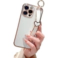 thumbnail image 1 of Compatible with iPhone 14 Pro Max Case for Girl Women, Cute Love-Heart Luxury Bling Plating Silicone Shockproof Phone Case with Wristband Stand for iPhone 14 Pro Max, Black, 1 of 7