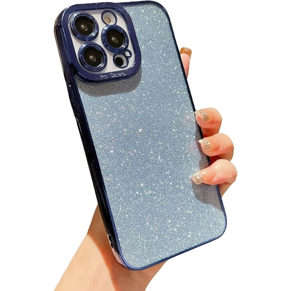 Compatible with iPhone 14 Pro Max Case Glitter Sparkly Luxury Plating Transparent Camera Lens Cover Protection Shockproof Case for iPhone 14 Pro Max 5G (6.7 inch) (Dark Blue)