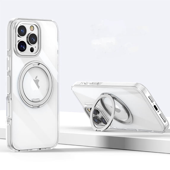 Compatible with iPhone 14 Pro Max Case with Invisible Magnetic 360°Ring Stand, Compatible with MagSafe, Great Grip Feeling, Anti-Slip, Drop-Proof and Protective Cover, Translucent Matte Case, White