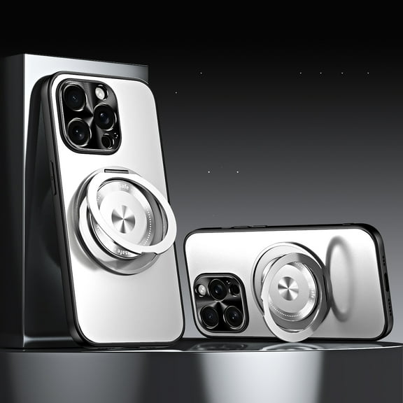 Compatible with iPhone 14 Pro Max Case with Invisible Magnetic O-Ring Stand Case for iPhone 14 Pro Max [Compatible with MagSafe][Great Grip Feeling], Shockproof Anti-fall Phone Case Cover,Silver