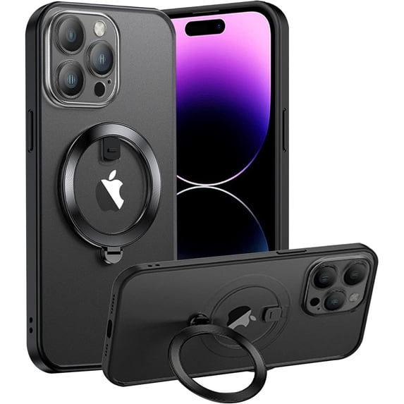 Compatible with iPhone 14 Pro Max Case with Invisible Ring Holder Kickstand, Military Grade Matte Slim Phone Cover Magnetic Case Shockproof Protective Case Cover for Women Men,Black