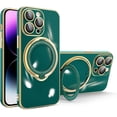 thumbnail image 1 of Compatible with iPhone 14 Pro Max Case with Invisible Ring Holder Kickstand, Military Grade Slim Phone Cover Plating Magnetic Case Shockproof Protective Case Cover for Women Men Green, 1 of 10