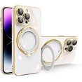 thumbnail image 1 of Compatible with iPhone 14 Pro Max Case with Invisible Ring Holder Kickstand, Military Grade Slim Phone Cover Plating Magnetic Case Shockproof Protective Case Cover for Women Men White, 1 of 10