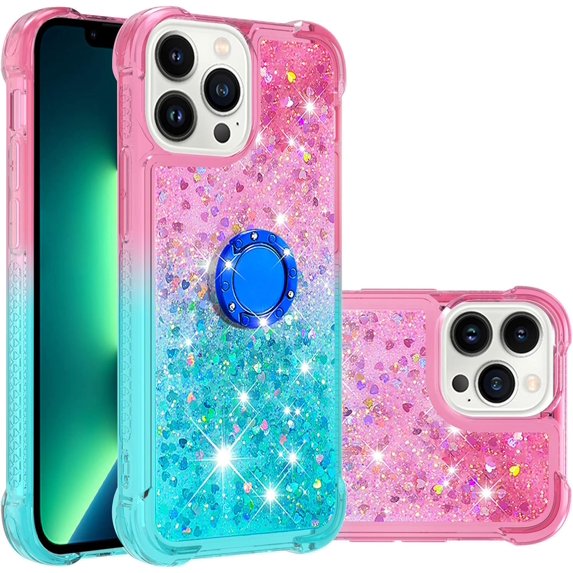 Compatible with iPhone 14 Pro Max Case with Kickstand Gradient Sparkle Glitter Flowing Liquid Quickstand Series Bling Soft TPU Bumper Shockproof Protective Phone Case for Women Girls PinkBlue