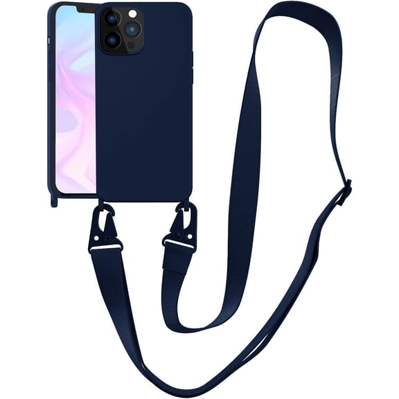 Compatible with iPhone 14 Pro Max Case with Lanyard Crossbody iPhone Case with Strap Adjustable Shockproof Drop Protection Silicone Phone Cover for iPhone 14 Pro Max 6.7’’ Navy Blue