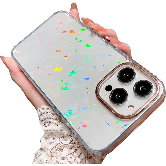 Compatible for iPhone 14 Pro Max Case Laser Geometric Pattern, Cute Glitter Bling Rainbow Holographic Clear Case for Women Girls Shockproof Camera Protective Back Cover Case - Fragment