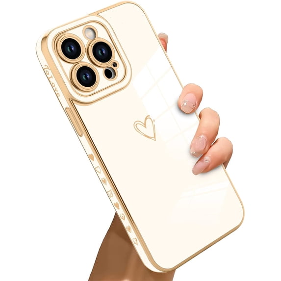 Compatible with iPhone 14 Pro Max Case Love Heart Plating Electroplate Luxury Elegant Case Camera Protector Soft TPU Shockproof Protective Corner Back Cover iPhone 14 Pro Max Case -White