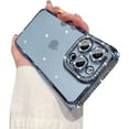 thumbnail image 1 of Compatible with iPhone 14 Pro Max Case with Luxury Bling Diamond Camera Lens Protector,Cute Luxury Glitter Plating Rhinestones Soft Bumper Design Clear Phone Case for Women Girls (Blue), 1 of 6