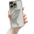 thumbnail image 1 of Compatible for iPhone 14 Pro Max Case with Luxury Glitter Cute Butterfly Plating Design Aesthetic Women Teen Girls Phone Cases Camera Protection Shockproof Cover-Silver, 1 of 9