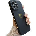 thumbnail image 1 of Compatible for iPhone 14 Pro Max Case Luxury Gold Heart Pattern, Side Cute Plated Heart Pattern Case for Women Girls Soft TPU Shockproof Camera Protective Back Cover Case - Black, 1 of 10
