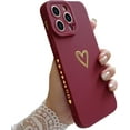 thumbnail image 1 of Compatible for iPhone 14 Pro Max Case Luxury Gold Heart Pattern, Side Cute Plated Heart Pattern Case for Women Girls Soft TPU Shockproof Camera Protective Back Cover Case - Red, 1 of 11