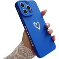 thumbnail image 1 of Compatible for iPhone 14 Pro Max Case Luxury Gold Heart Pattern, Side Cute Plated Heart Pattern Case for Women Girls Soft TPU Shockproof Camera Protective Back Cover Case - Blue, 1 of 11