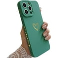 thumbnail image 1 of Compatible for iPhone 14 Pro Max Case Luxury Gold Heart Pattern, Side Cute Plated Heart Pattern Case for Women Girls Soft TPU Shockproof Camera Protective Back Cover Case - Green, 1 of 10