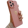 thumbnail image 1 of Compatible for iPhone 14 Pro Max Case Luxury Gold Heart Pattern, Side Cute Plated Heart Pattern Case for Women Girls Soft TPU Shockproof Camera Protective Back Cover Case - Pink, 1 of 6