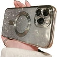 thumbnail image 1 of Compatible with iPhone 14 Pro Max Case,Luxury Magnetic Glitter Plating Bling Sparkle Shiny Bumper with Camera Protector Back Cover,Compatible with MagSafe for Women Girls-Silver, 1 of 12