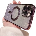thumbnail image 1 of Compatible with iPhone 14 Pro Max Case,Luxury Magnetic Glitter Plating Bling Sparkle Shiny Bumper with Camera Protector Back Cover,Compatible with MagSafe for Women Girls-Purple, 1 of 6