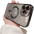 thumbnail image 1 of Compatible with iPhone 14 Pro Max Case,Luxury Magnetic Glitter Plating Bling Sparkle Shiny Bumper with Camera Protector Back Cover,Compatible with MagSafe for Women Girls-Black, 1 of 12