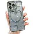 thumbnail image 1 of Compatible with iPhone 14 Pro Max Case Luxury Shiny Plating Cute 3D Love Heart Pattern Glitter Cover Shockproof Camera Protection Bling Case for iPhone 14 Pro Max Women Girls-Sliver, 1 of 13