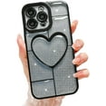 thumbnail image 1 of Compatible with iPhone 14 Pro Max Case Luxury Shiny Plating Cute 3D Love Heart Pattern Glitter Cover Shockproof Camera Protection Bling Case for iPhone 14 Pro Max Women Girls-Black, 1 of 13