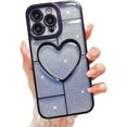 thumbnail image 1 of Compatible with iPhone 14 Pro Max Case Luxury Shiny Plating Cute 3D Love Heart Pattern Glitter Cover Shockproof Camera Protection Bling Case for iPhone 14 Pro Max Women Girls-Purple, 1 of 13