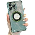 thumbnail image 1 of Compatible with iPhone 14 Pro Max Case MagSafe Glitter Cute Bling Plating Luxury Cutout Visible Logo Camera Protection Phone Cases Compatible with Magnetic for Women Girls 6.7" - Green, 1 of 13