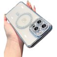 thumbnail image 1 of Compatible for iPhone 14 Pro Max Case Magnetic Luxury Plating Cute Bling Rhinestones Diamond Bumper Sparkly Shockproof Cover for Women Girl [Compatibility with MagSafe] - Blue, 1 of 13